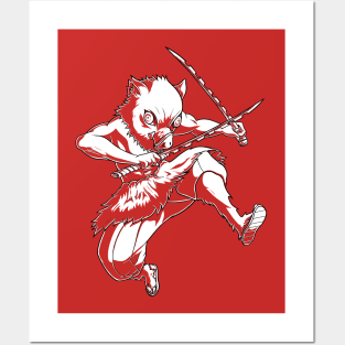 Demon Slayer Inosuke Hashibira Action Custom Color Posters and Art